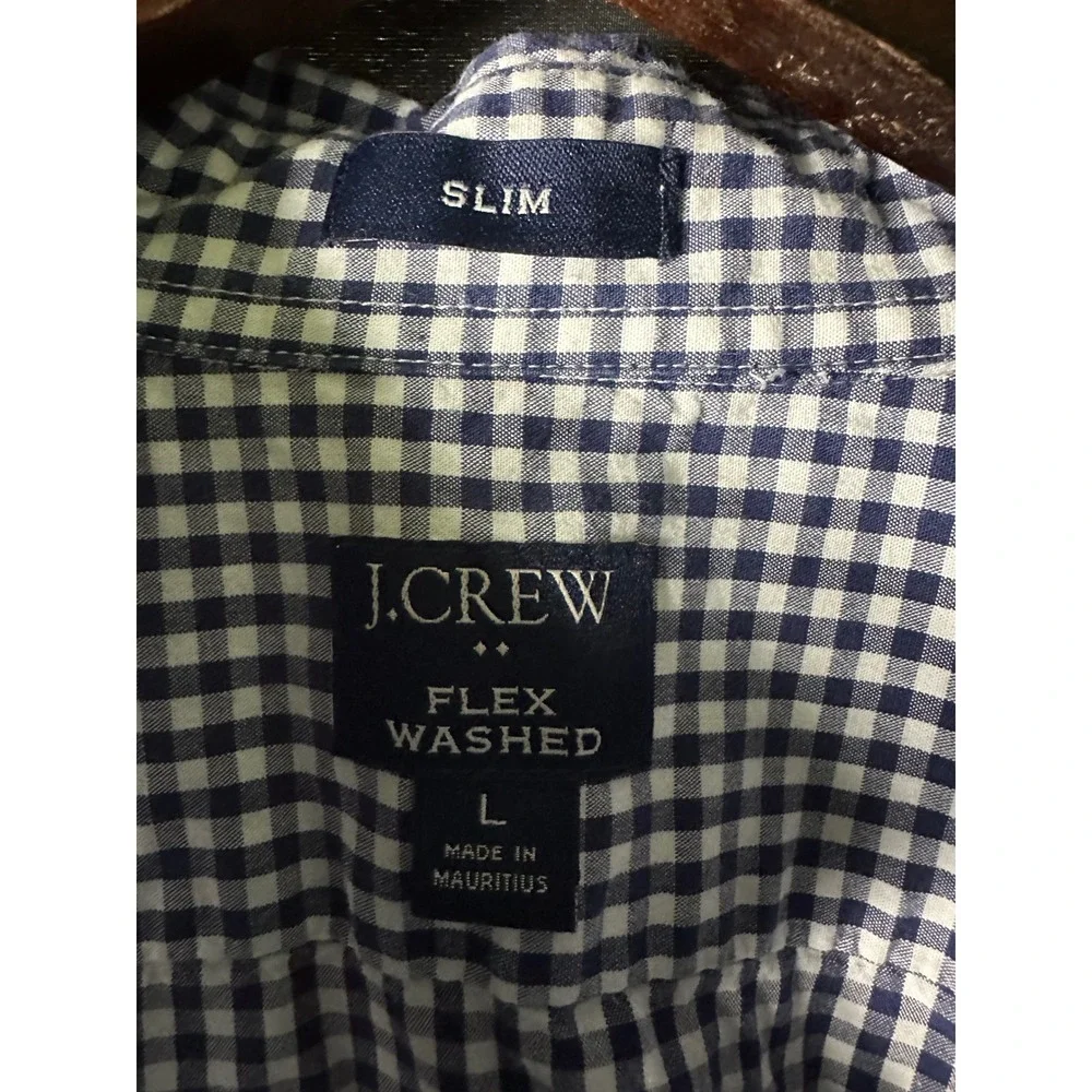 J. Crew navy gingham plaid flex washed casual‎ button down shirt size L